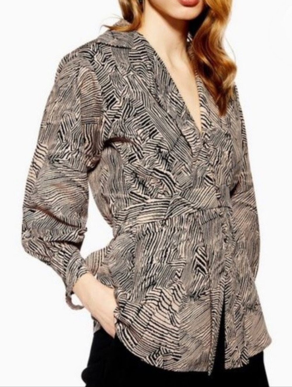 Topshop Zebra Print Wrap Shirt – Size US 6